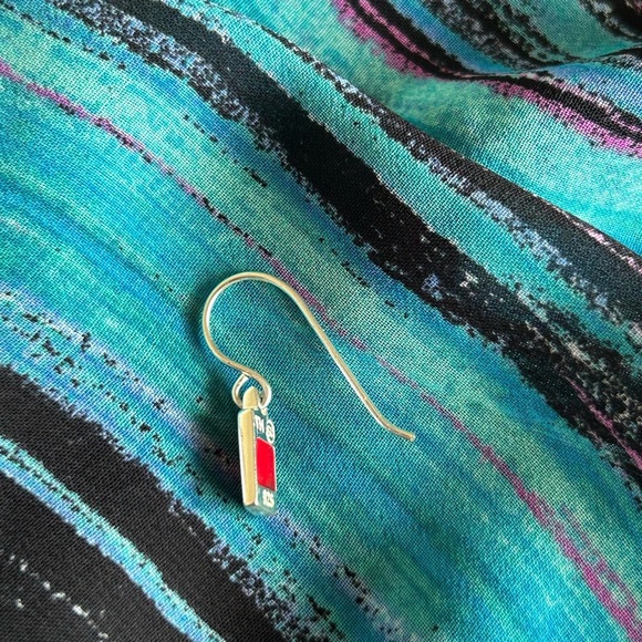 Red Marble 925 Silver Dangle Earrings - Picture 3 of 4